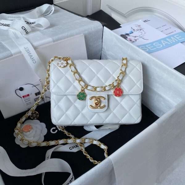 Chanel Chain Charm Smooth Leather Replica 11 Women’s Handbag White 20cm