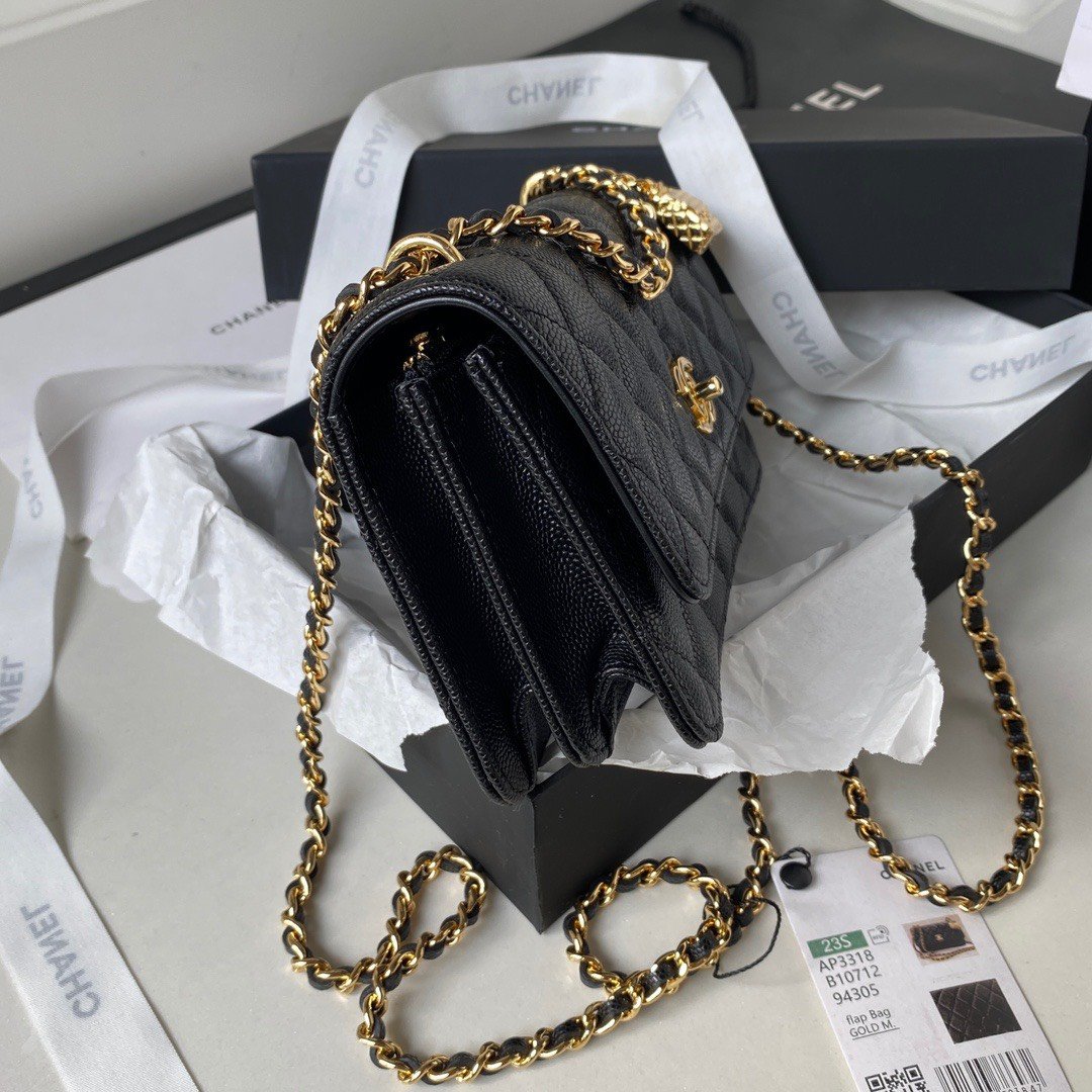 Chanel Woc Charm Replica 11 Handbag Lizard Skin Black With Gold Lock 20cm - Image 3
