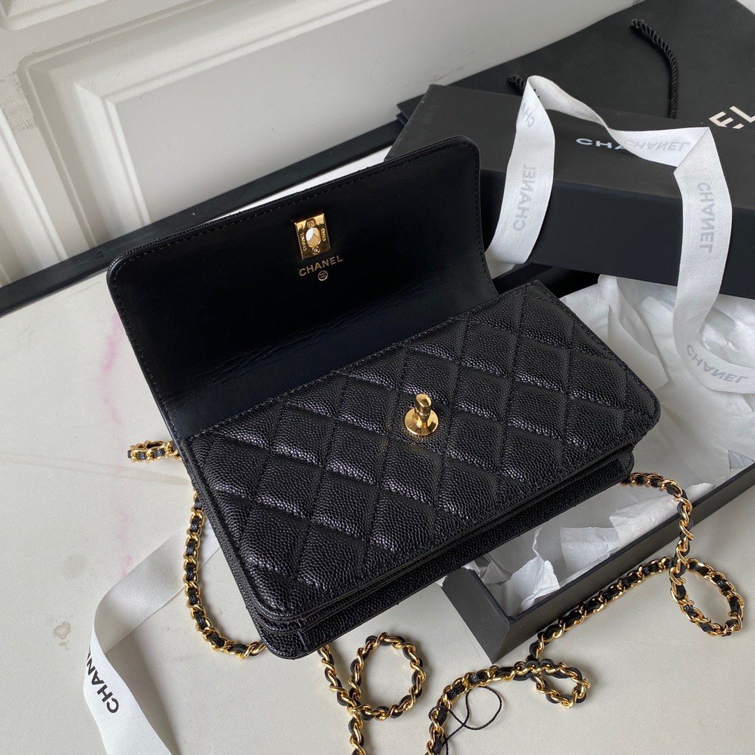 Chanel Woc Charm Replica 11 Handbag Lizard Skin Black With Gold Lock 20cm - Image 2