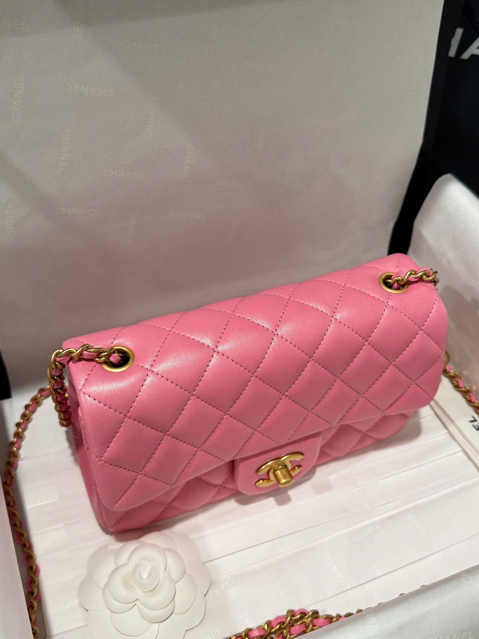 Chanel Classic Bell Bag Like Auth Handbags Bink Lock Gold Smooth Leather 20cm - Image 6