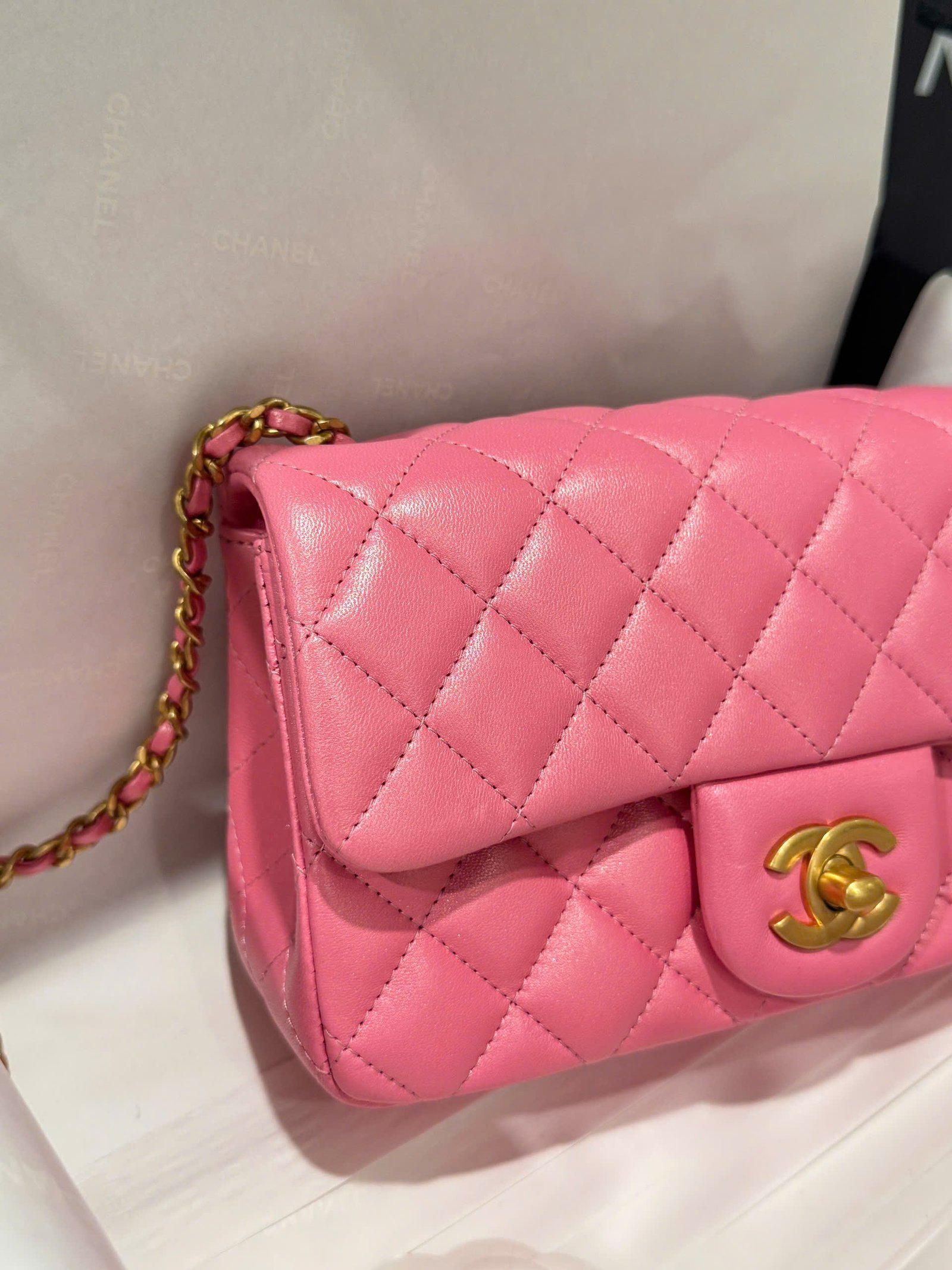 Chanel Classic Bell Bag Like Auth Handbags Bink Lock Gold Smooth Leather 20cm - Image 8