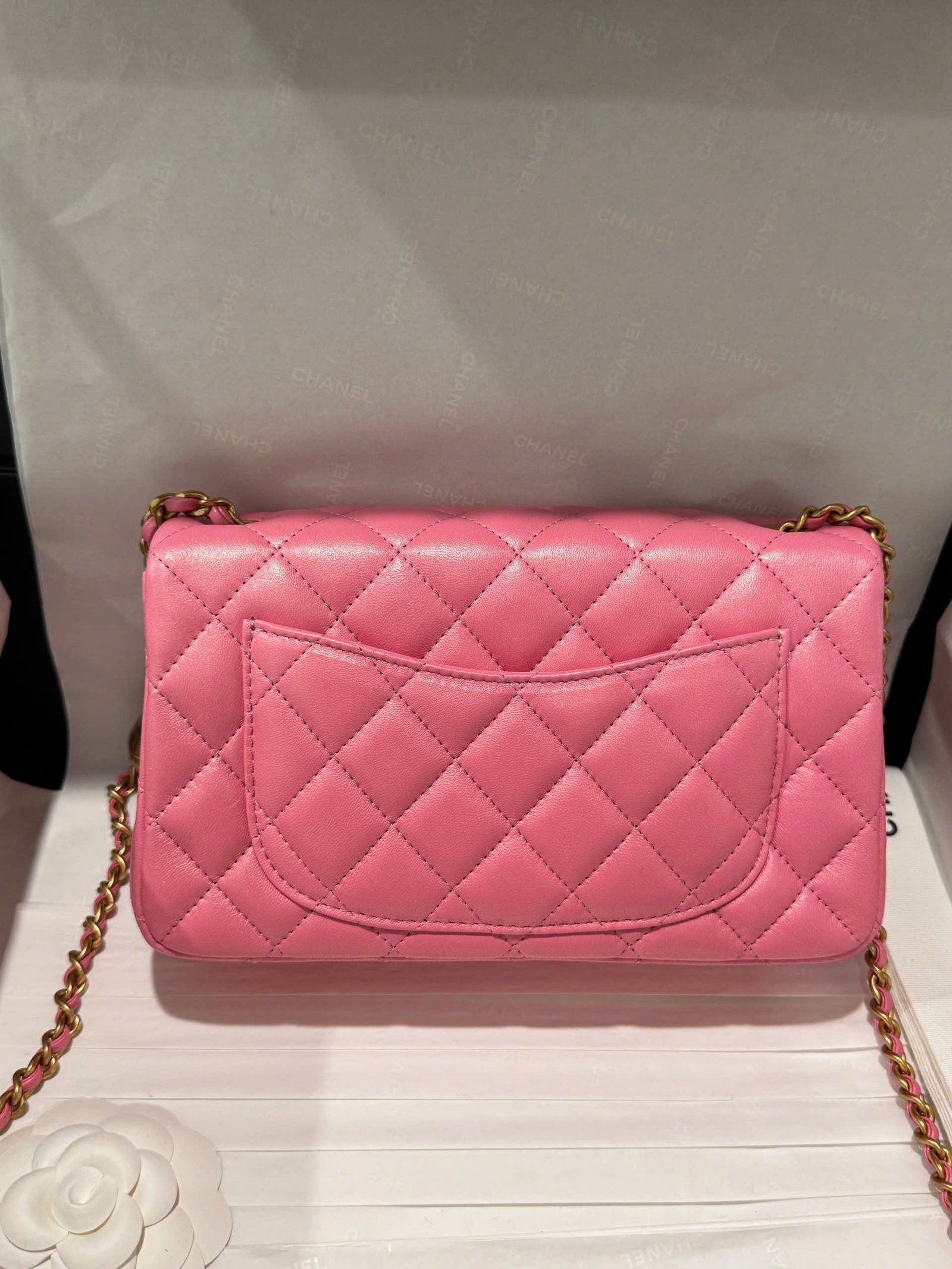 Chanel Classic Bell Bag Like Auth Handbags Bink Lock Gold Smooth Leather 20cm - Image 5