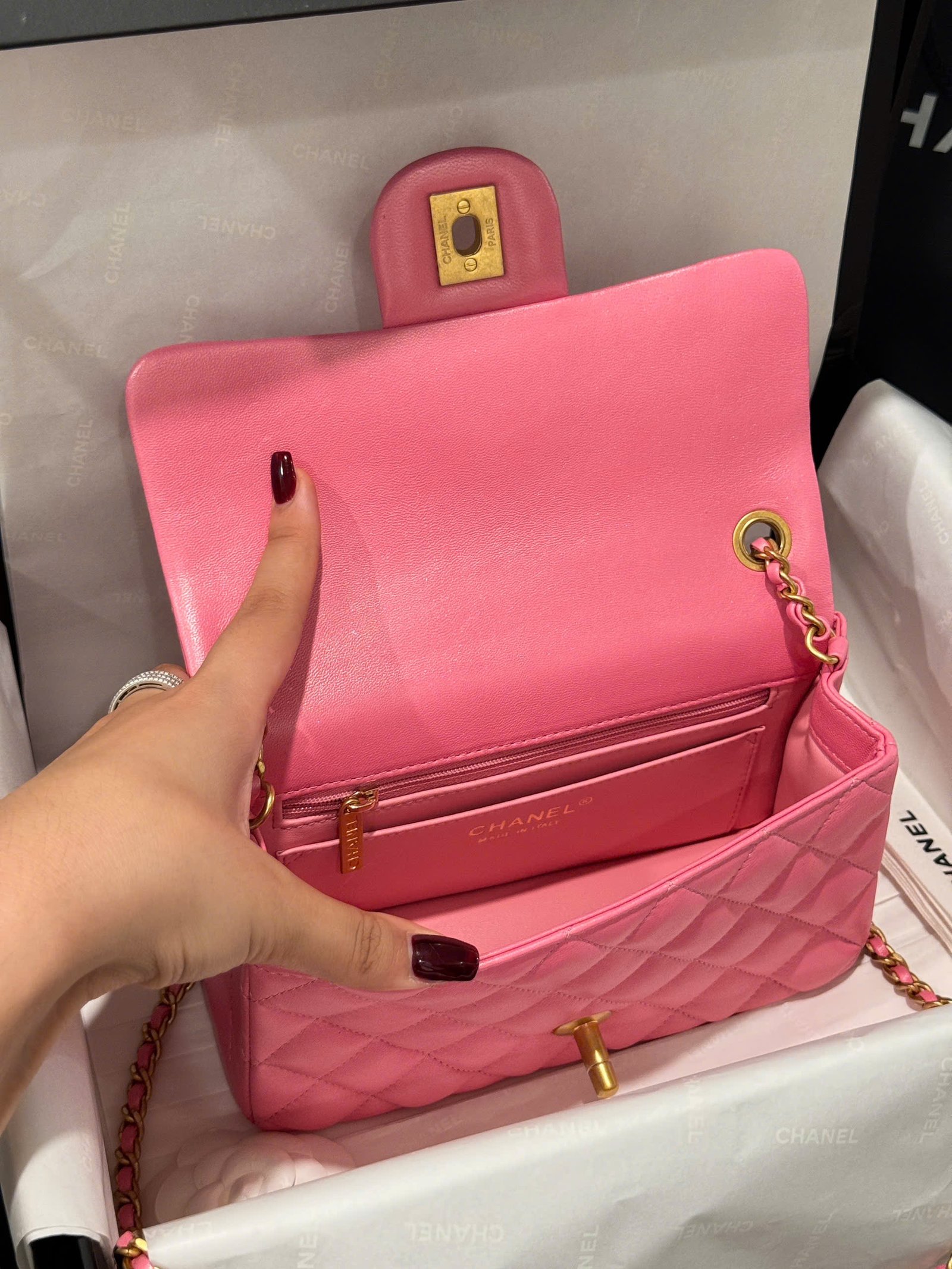 Chanel Classic Bell Bag Like Auth Handbags Bink Lock Gold Smooth Leather 20cm - Image 3