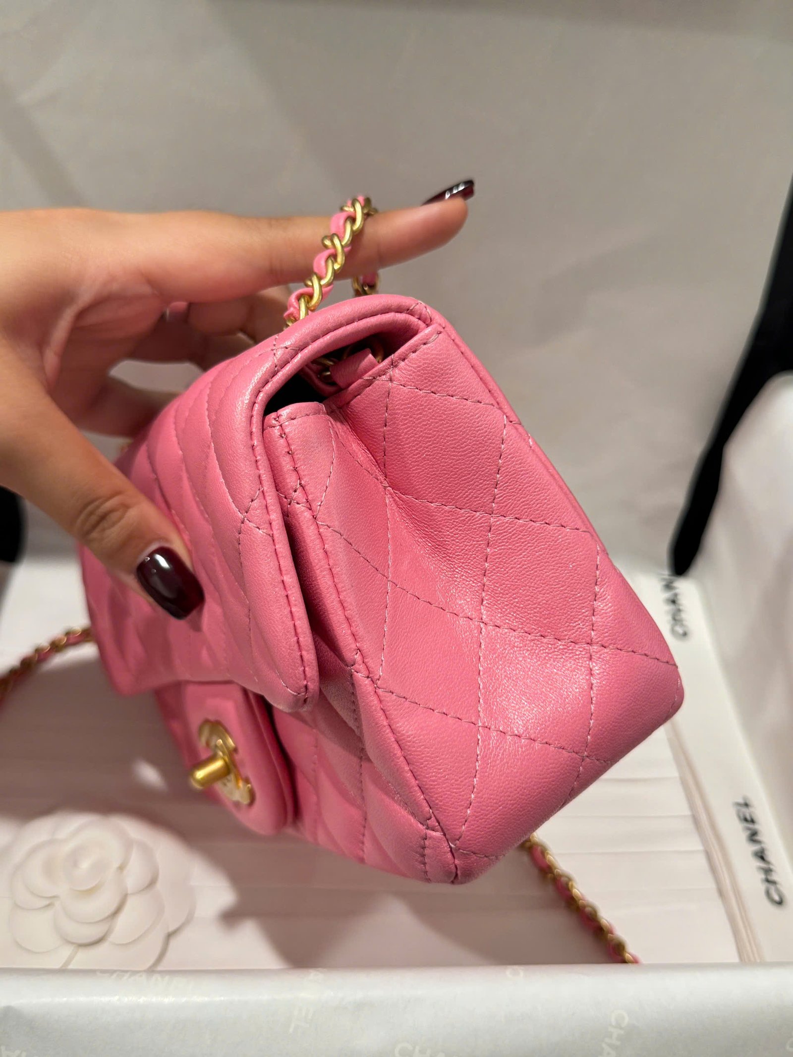 Chanel Classic Bell Bag Like Auth Handbags Bink Lock Gold Smooth Leather 20cm - Image 4