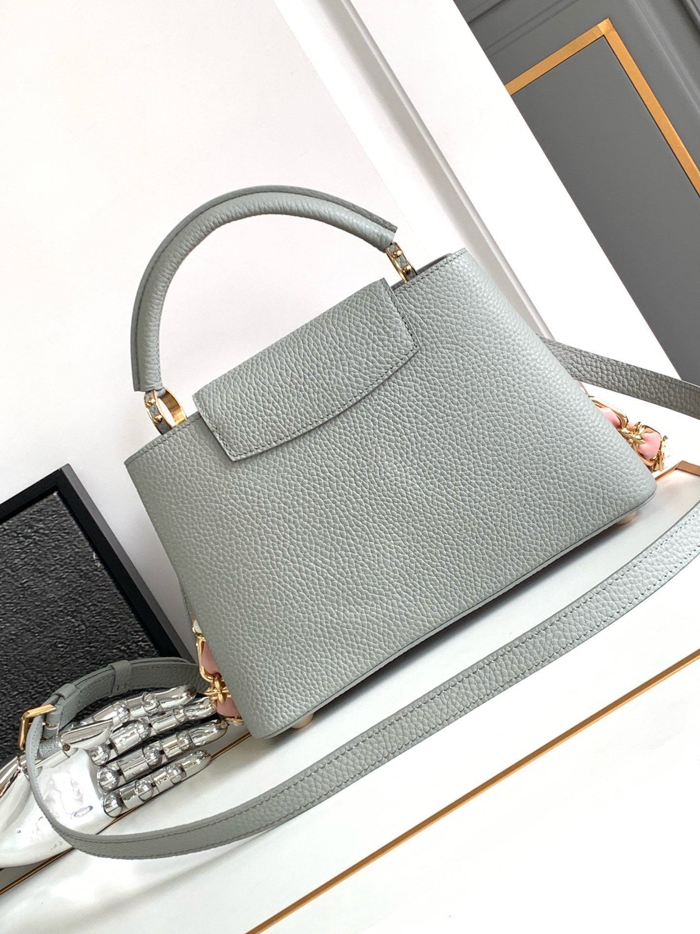 Louis Vuitton LV Capucines BB Like Auth Woman’s Grey Blue Handbags 27x18x9cm - Image 3