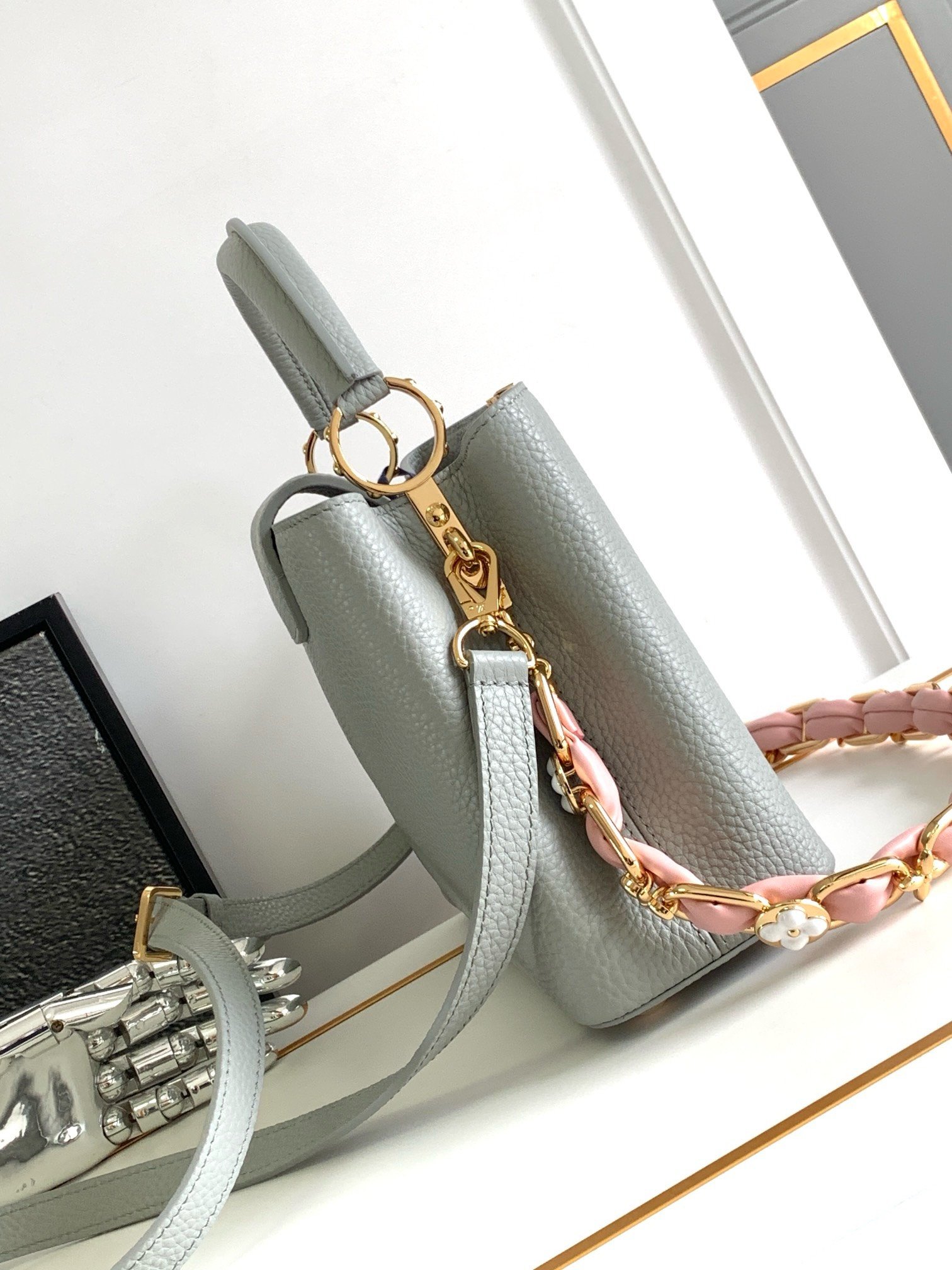 Louis Vuitton LV Capucines BB Like Auth Woman’s Grey Blue Handbags 27x18x9cm - Image 2