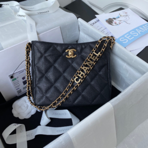 Chanel Hobo Like Auth Handbags Pebbled Leather With Lock Gold 19x16cm