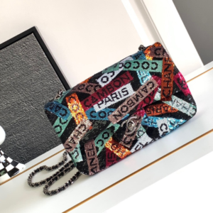Chanel Mini Pastel Rainbow Sequin Like Auth Handbag 20x14x7cm