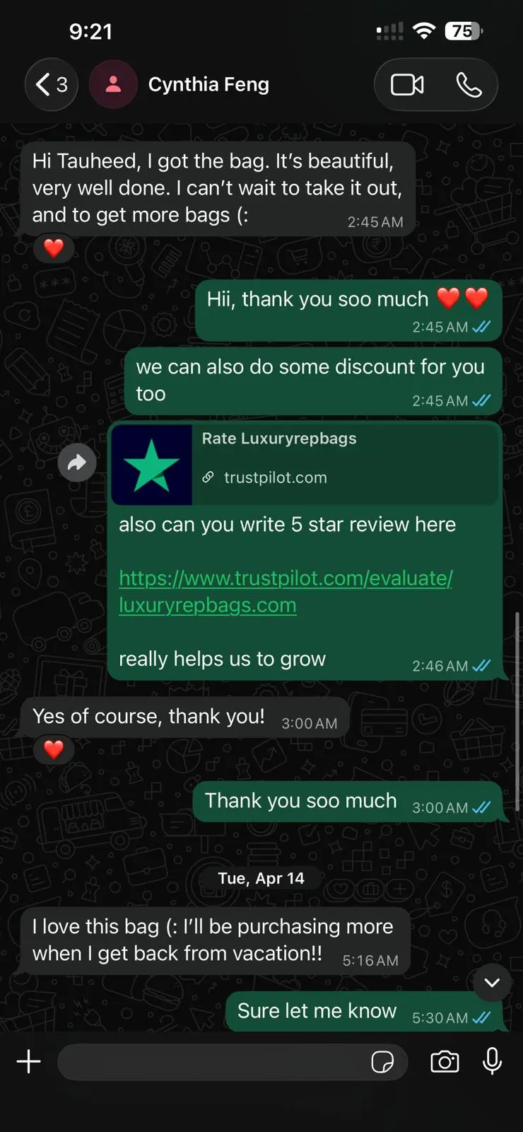 Customer review for Prestige Bags io replica bags online