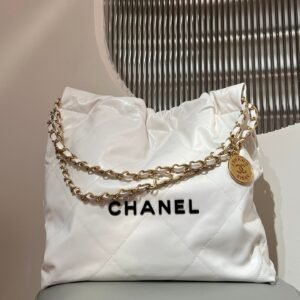 CHANEL 22 Bag Small White Lambskin Leather