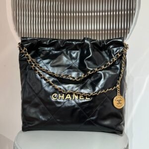 CHANEL 22 Bag Small Gold & Black Lambskin Leather