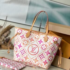 LV NEVERFULL MM 31 IN CORAL MONOGRAM TILES CANVAS